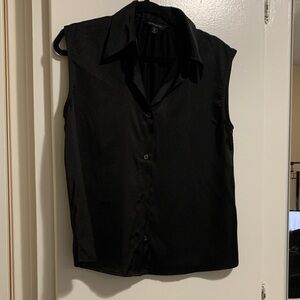 Sleeveless Black Button-Up Shirt
